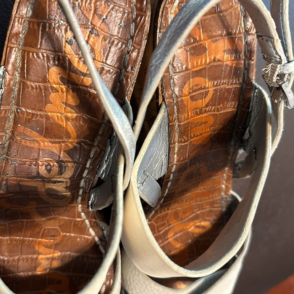 Sam Edelman platform shoes - cork wedge cream leather silver sandal shoes - Picture 7 of 13